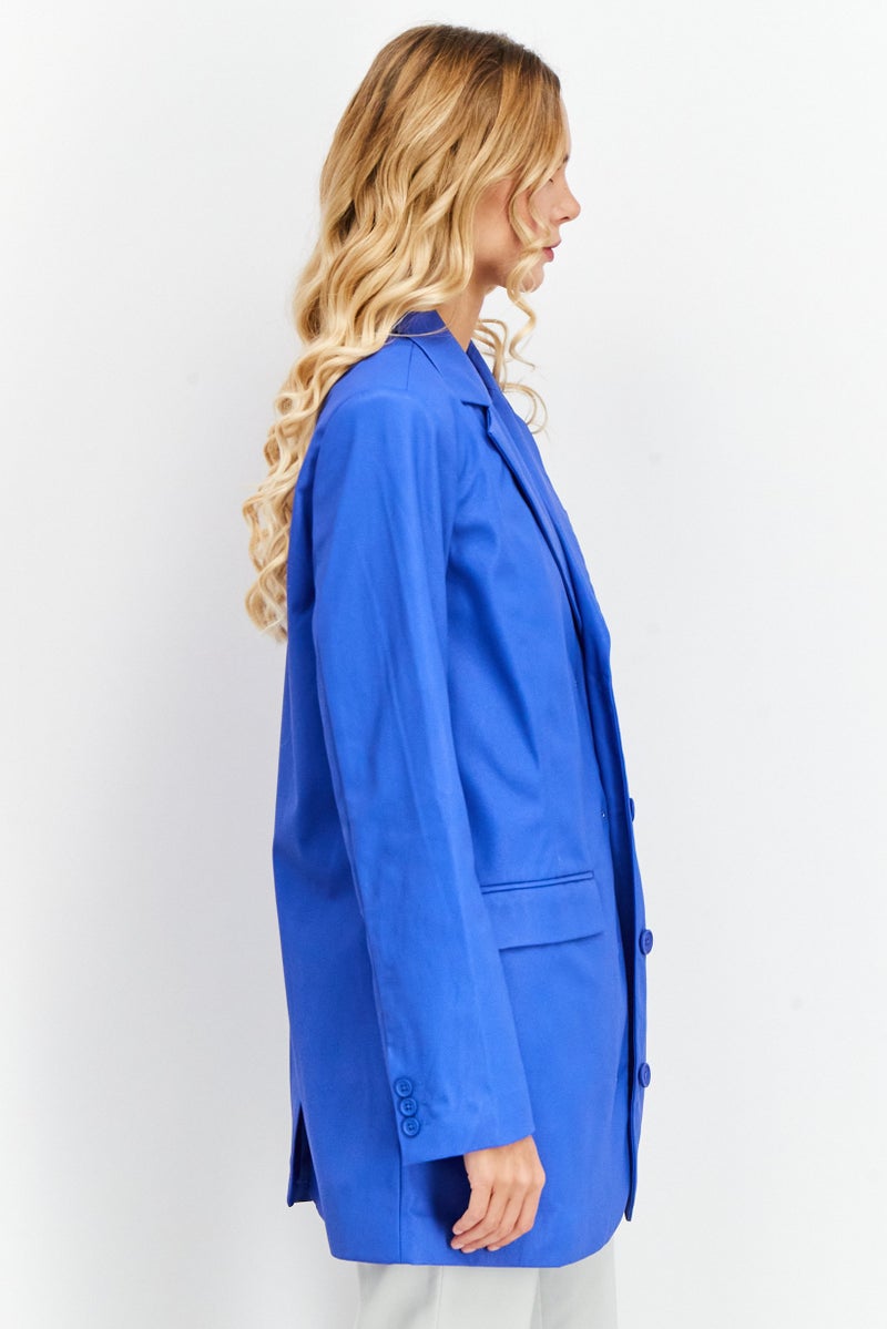 NA-KD Women Regular Fit Leather Solid Blazer, Blue - Image 2